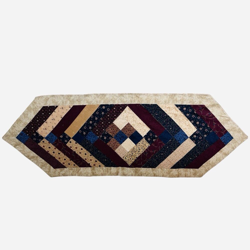 Vintage Homemade Quilted Table Runner 44" x 15" Primitive Patchwork Farmhouse
